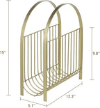 MyGift Deluxe Mid Century Brass Tone Metal Wire Magazine Holder Rack, Table or Floor Display Newspaper Stand Storage Sling for Magazines and Vinyl Record Albums