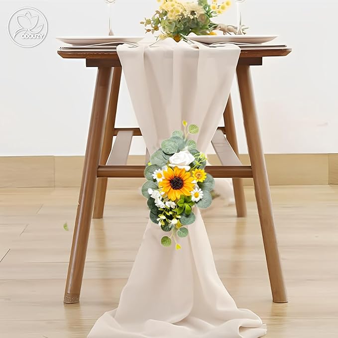 Odouzy Artificial Wedding Arch Flowers for Wedding Sign,Set of 2 for Welcome Ceremony Sign,Faux Floral Swags,Banquet and Reception Backdrop Floral Decoration (Green&Sunflower)