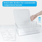 2 PCS Sock Underwear Organizer Clear Storage Containers 16 Cell Adjustable Dividers Plastic Drawer Organizer Box with Lids for Ties Bra Scarf (11.8×9.4×3.9")