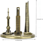 Shanghai Building Collection Model Set, Oriental Pearl Tower and Jin Mao Financial Center Souvenir, Electroplated Bronze Gold Metal Architecture Miniatures for Office Home Decor (Bronze-Large)