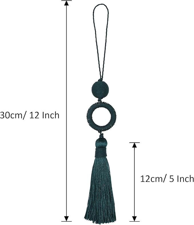 2 Pack 12 Inch Key Tassel with 4 Inch Cord Loop, Handmade Door Knob Tassel with Wooden Ring, DIY Accessories for Home Decoration (Dark Green)