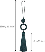 2 Pack 12 Inch Key Tassel with 4 Inch Cord Loop, Handmade Door Knob Tassel with Wooden Ring, DIY Accessories for Home Decoration (Dark Green)