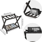 Smuxee Fully Assembled Luggage Rack for Guest Room, Upgraded Bamboo Foldable Suitcase Stand with 5 Nylon Straps, Luggage Holder with Shelf for Bedroom Hotel