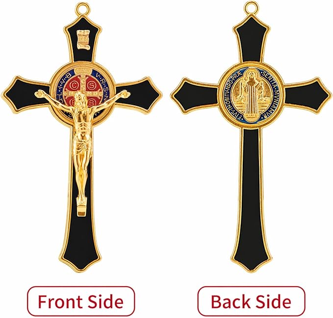 St Benedict Crucifix Black,Crucifix Wall Cross for Catholic Decor,Medalla De San Benito,Jesus Christ Hanging Cross Wall Decor,Crucifijo Del Perdon,Saint Benedict Medal Prayer for Home Decoration