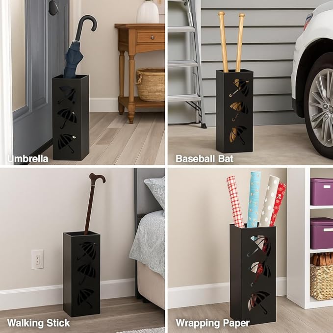 Okllen Metal Umbrella Holder, Square Umbrella Stand Rack for Entryway, 6.3" x 6.3" x 16.5", Black