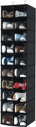 coastal rose Hanging Shoe Organizer for Closet, 20 Sections Hanging Closet Organizers and Storage Shelves, Space Saving Hanging Shoe Rack, Black, 12''W×12''Dx 50''H