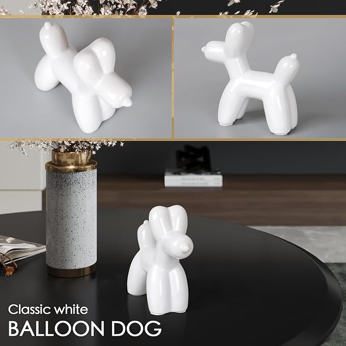 Notakia Large White Cute Ceramics Balloon Dog Statue Crafts Living Room Desktop Decorations,Handmade Modern Small Ceramic Animal Statue Ornament Home Decor Accents