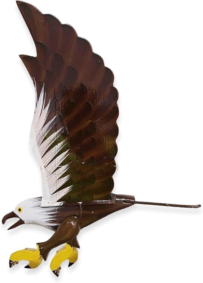WitnyStore Wooden Bird Mobile 25" Brown Flying Eagle Hand Made Painted Wood Flapping Wing Birds Hanging Ceiling Decor Wind Chimes Handcrafted Art Animal Decorative Collectibles Décor Gifts Souvenirs