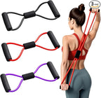 Figure 8 Fitness Resistance Bands with Handles, Exercise Elastic Bands for Women Arm Shoulder Back Leg Chest Stretch, Workout Equipment for Yoga, Pilates, Physical, Therapy, Home Gym Fitness, 3 Pack