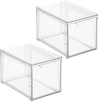 mDesign Plastic Stackable Closet Storage Organizer Bins with Pull Out Drawer for Cabinet, Desk, Shelf, Cupboard, or Dresser Organization - Lumiere Collection - 2 Pack - Clear