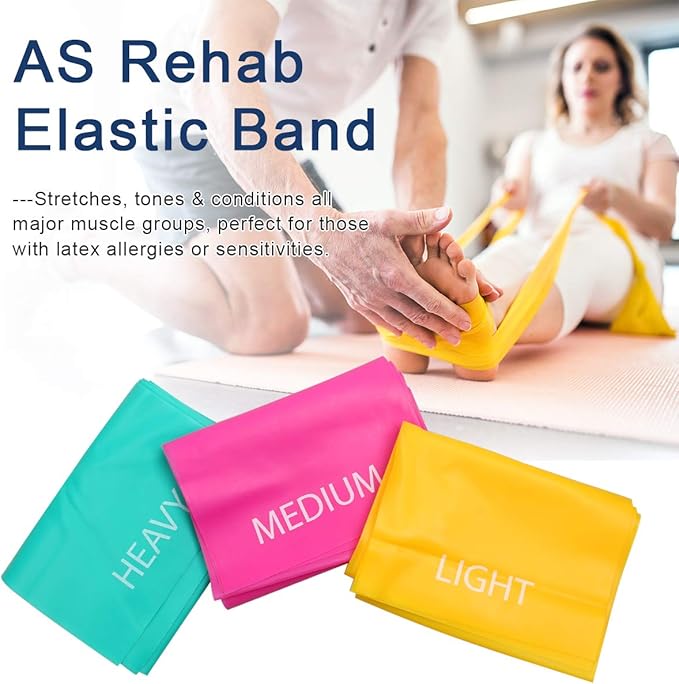 Coolrunner 7FT. Long Latex Free Elastic Flat Exercise Band Set of 3 with Carry Bag, Wide Fitness Resistance Bands for Pilates, Gym, Physical Therapy, Yoga, Carry Bag, Green & Yellow & Rose Red