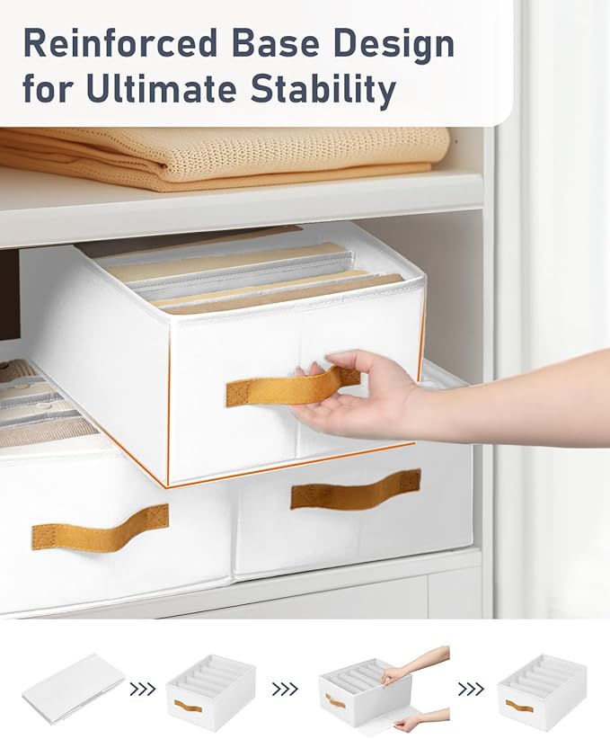DIMJ Large Wardrobe Clothes Organizer - 4 Packs Fabric Closet Storage Organizer with Handles, Foldable Closet Organizers Dividers for Clothing Jeans Pants Sweater T-shirt
