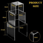 Chuangdi 2 Sets Acrylic Display Risers, Product Stand, Jewelry Display Riser Shelf Showcase Fixtures for Dessert Cupcake Candy Figure Treat Action Showcase(Clear,Medium Set)