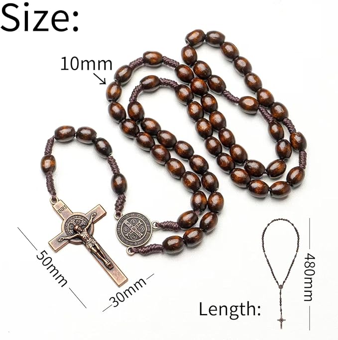 KUXBET 12 Inch Wall Crucifix With Wooden Cross Necklace, Catholic Wooden Jesus Christ Wall Hanging for Home Decor