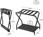 AMHANCIBLE Luggage Rack, Set of 2, Foldable Suitcase Stands for Guest Room, Metal Luggage Holder with Storage Shelf for Bedroom, Hotel, Easy Assemble, Black HLR02BK