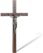 DCCXN Crucifix Wall Cross, Solid Wooden Catholic Jesus Christ Crosses for Home Decor - 12 Inch Oak + Antique Brass