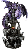 Pacific Giftware Small Guardian Dragon Protecting Castle with Rhinestone Rock Crystal Tabletop Decor Collectible Figurine Gift (5.5" Purple)