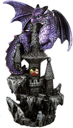 Pacific Giftware Small Guardian Dragon Protecting Castle with Rhinestone Rock Crystal Tabletop Decor Collectible Figurine Gift (5.5" Purple)