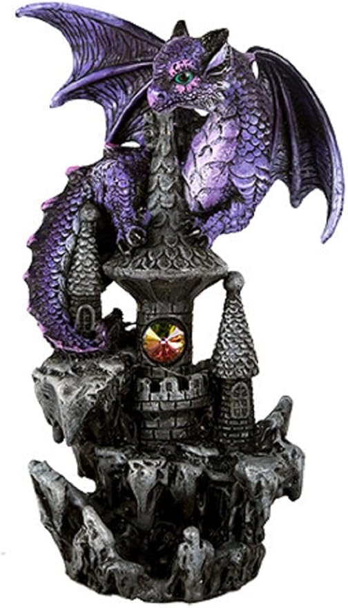 Pacific Giftware Small Guardian Dragon Protecting Castle with Rhinestone Rock Crystal Tabletop Decor Collectible Figurine Gift (5.5" Purple)
