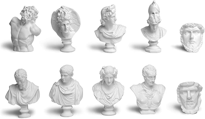 Garwor 10PCS Mini Figures of Greek Mythology Statue Resin Sculpture World Famous Bust Figurine Home Office Decor, 2.75" H