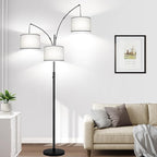 Dimmable Floor Lamp, 3 Lights Black Arc Floor Lamp, Modern Tall Standing Tree Lamp with Grey Linen Shades & Heavy Base, 3000LM LED Bulbs, Bright Lighting for Living Room, Bedroom, Office & Reading