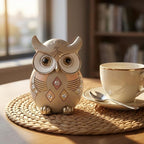 Owl Statue Home Decor, Vintage Resin Figurine with Crystals for Shelf, Boho Decorations for Living Room Office Desk, Unique Gifts for Women Bird Lovers