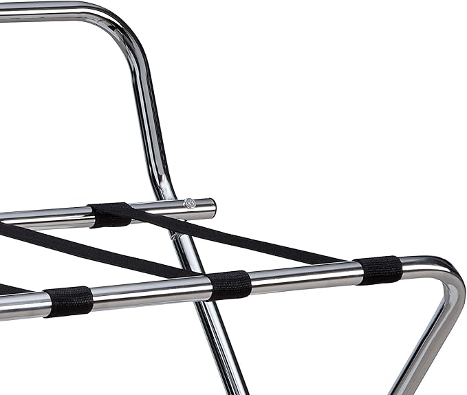 Kings Brand Furniture - Metal Foldable Luggage Rack, Suitcase Stand with Back, Perfect for Guest Room, Bedroom Hotel, Chrome/Black
