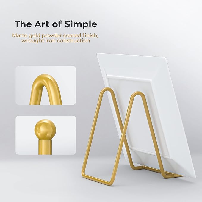 TR-LIFE 4 Pack 3 Inch Plate Stands - Display Stand + Metal Frame Holder for Picture, Decorative Plate, Photo Easel, Tabletop Art (Gold)