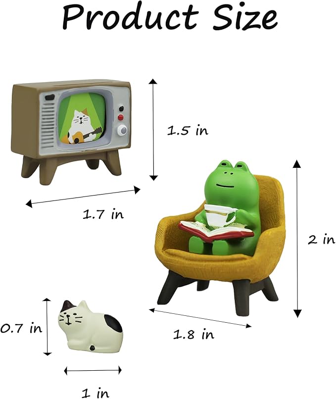 Mevodeata Cute Mini Frog and Cat Figurine with Small Sofa and TV Resin Figure for Office Home Decor Perfect Cute Frog Gift and Cat Gift