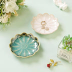 Lotus Ring Holder Dish Small Indoor Ash Tray, Ceramic Dessert Plate Trinket Jewelry Holder Organizing Necklace Earrings for Parents Friends Sister, Deep Green. All Jewelries Are NOT Included.