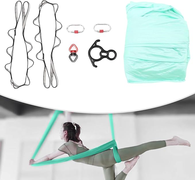 6M Aerial Silks Equipment Pilates Hanging Swing Rope Yoga Starter Set for Home Yoga Hammock Practice Kit for Aerial Dance w/360° Swivel Connector, 200kg Capacity