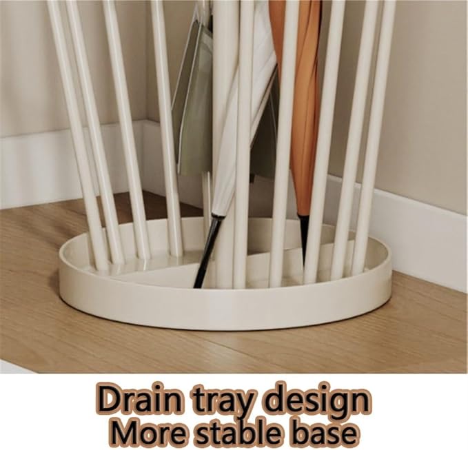 Umbrella Stand, Umbrella Holder, Freestanding Umbrella Basket with Drip Tray, Modern Iron Frame Umbrella Storage, Indoor Umbrella Holder for Entryway(Beige)