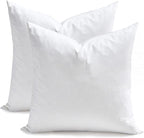 Feather Down Throw Pillow Inserts 18 x 18, Set of 2, 100% Organic Cotton Shell, Soft Decorative Square Pillows Insert for Living Room Sofa, Couch, or Bed (White)