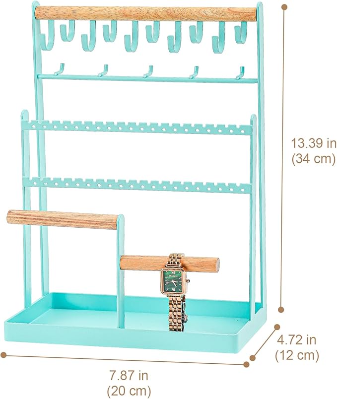 ProCase Jewelry Organizer Stand Necklace Organizer Earring Holder, 6 Tier Jewelry Stand Necklace Holder with 15 Hooks, Jewelry Tower Display Rack Storage Tree for Bracelets Earrings Rings -Aqua