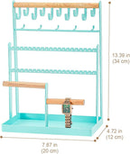 ProCase Jewelry Organizer Stand Necklace Organizer Earring Holder, 6 Tier Jewelry Stand Necklace Holder with 15 Hooks, Jewelry Tower Display Rack Storage Tree for Bracelets Earrings Rings -Aqua