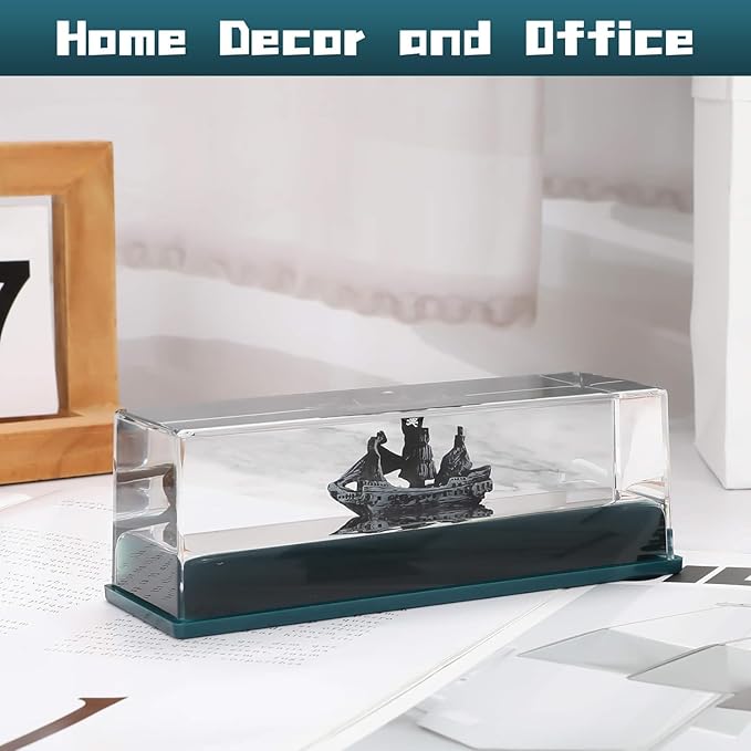 Unsinkable Black Pearl Pirate Ship in a Bottle,Boat Model Fluid Liquid Drift Bottle Visual Decorations Ornament Paperweight Desk Decor Gifts (N)