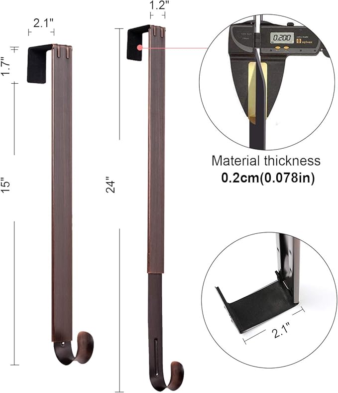 Wreath Hanger Adjustable Door Hanger Wreath Hanger for Front Door 15-24inch,Door Wreath Hook, Hold Up 20lb (Nickle-2 Pack)