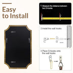 ANDY STAR 30x40 Inch Brushed Gold Mirror, Gold Scalloped Bathroom Mirror, Unique Rectangle Mirror in Never-Rust Stainless Steel Metal Frame, Wall Mount Vertical or Horizontal