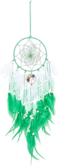 Dreamlike Butterfly Tree of Life Dream Catcher Wall Decor Green Dream Catcher with Crystal Stone Handmade Feather Dreamcatchers Home Decor Wall Hanging for Girls Bedroom Wedding Craft Gift-29.5"