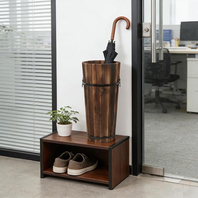 PRETYZOOM Wooden Umbrella Stand Storage Bucket Vintage Entryway Organizer Umbrella Holder Home Hallway Multifunctional Storage Stand 14.96 x 6.69 x 4.72 Inch