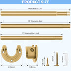 Closet Rods for Hanging Clothes, 17 to 99 Inch Heavy Duty Stepless Adjustable Closet Hanging Rod, 1.3 Inch Diameter Metal Closet Rod for Wardrobes Laundry Bedroom RV, Gold
