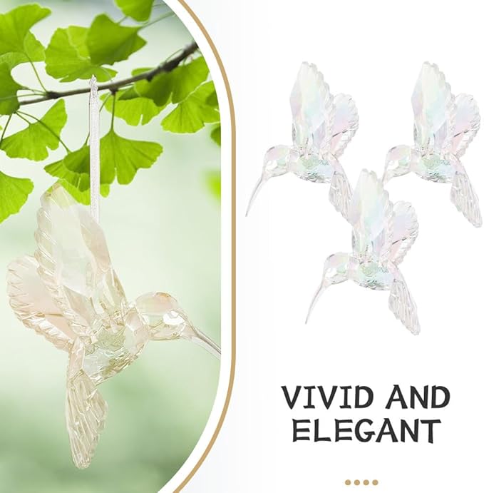 Milisten Iridescent Hummingbird Ornament Set of 3 Acrylic Hanging Pendants 3.93X3.74X2.75 Inch Decorative Bird Home Garden Wall Ceiling Decor