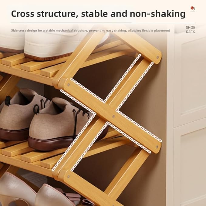 Bamboo Shoe Rack Organizer, 2-10 Tiers, Natural or Tea Color, No-Tool Assembly, Foldable Storage Shelf (Installation Free 10 Layers 30-Primary Colors)