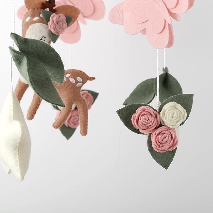 Deer Hanging Mobile Girl Room Decor Butterflies Flowers Ceiling Mobile