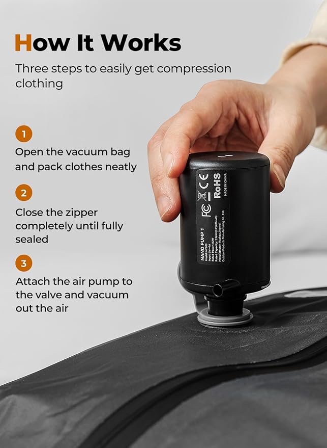 Vacuum Bags for Travel with Pump, Reusable Space Saver Bag, IP67 Waterproof Vacuum Packing Cubes for Travel Suitcases and Backpack (2PC + PUMP)