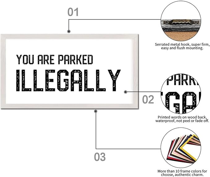Motivational Quote Hanging Wall Sign with Bible Verse You Are Parked Illegally 12x22in White Frame Wooden Plaque for Cottage New Home Farmhouse Porch Wall Decor Birthday Housewarming Gift