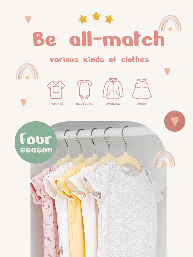 HOUSE DAY 11 Inch Velvet Baby Hangers 50 Pack Beige, Premium Kids Hangers for Children, Infant & Toddler Clothes, Durable Non Slip Small Baby Felt Hanger for Closet, Ideal for Everyday Use