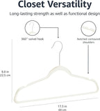 Amazon Basics Slim Velvet Non-Slip Space Saving Suit Clothes Hangers with Shoulder Notches for Closet Organization, Ivory/Silver, 50-Pack