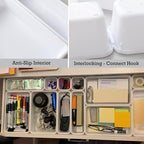 BOPART 25pcs Drawer Organizer Trays for Makeup Jewelries or Gadgets Storage Bins Interlocking for Office, Bedroom Dresser, Bathroom Vanity, Kitchen Junk Drawers Organization - White