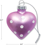 Lillian Vernon Dot Heart Valentines Ornaments - 12-Piece Set, Blown Glass, Handcrafted Hanging Tree Decorations, Valentine’s Day Holiday & Party Decor, 2.5 in